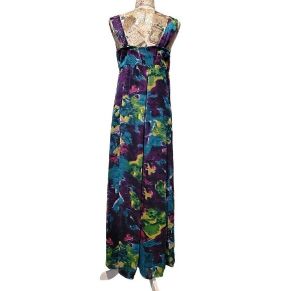 She's Cool Peacock Colorful Long Halter Top Empire Waist Flowy Maxi Dress - Picture 8 of 11